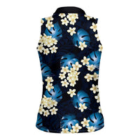 Blue Tropical Hawaii Women Sleeveless Polo Shirt Seamless Monstera Plumeria Hawaiian Pattern - Polynesian Pride