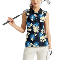 Blue Tropical Hawaii Women Sleeveless Polo Shirt Seamless Monstera Plumeria Hawaiian Pattern - Polynesian Pride