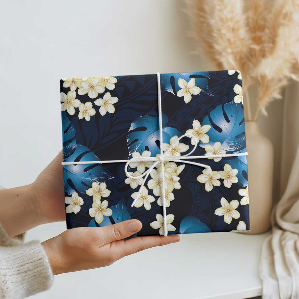 Blue Tropical Hawaii Wrapping Paper Seamless Monstera Plumeria Hawaiian Pattern - Polynesian Pride