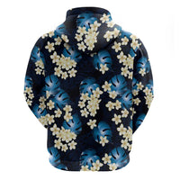 Blue Tropical Hawaii Zip Hoodie Seamless Monstera Plumeria Hawaiian Pattern - Polynesian Pride