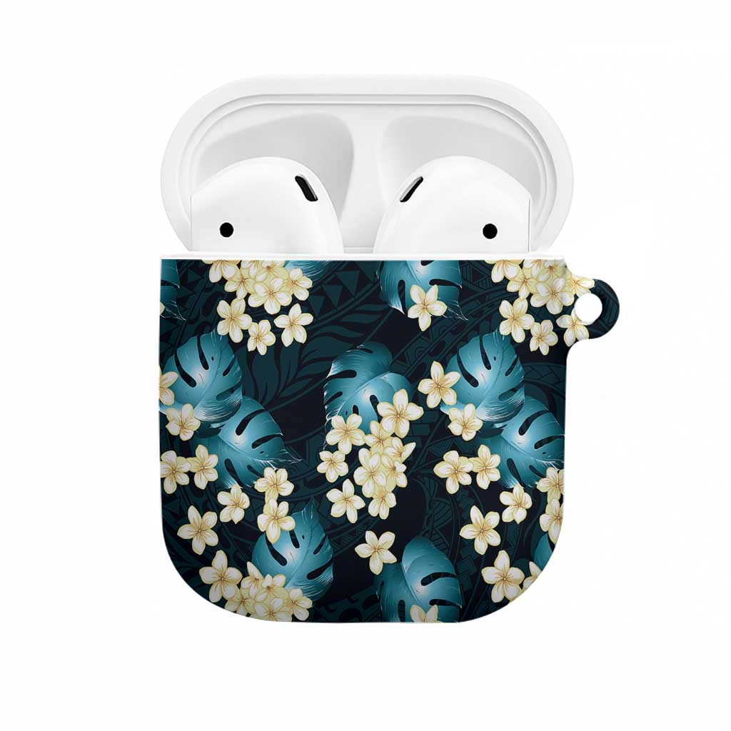 Dark Cyan Tropical Hawaii AirPods Case Seamless Monstera Plumeria Hawaiian Pattern - Polynesian Pride