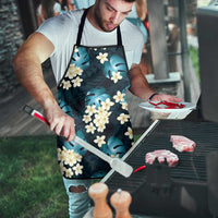 Dark Cyan Tropical Hawaii Apron Seamless Monstera Plumeria Hawaiian Pattern - Polynesian Pride