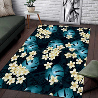 Dark Cyan Tropical Hawaii Area Rug Seamless Monstera Plumeria Hawaiian Pattern - Polynesian Pride