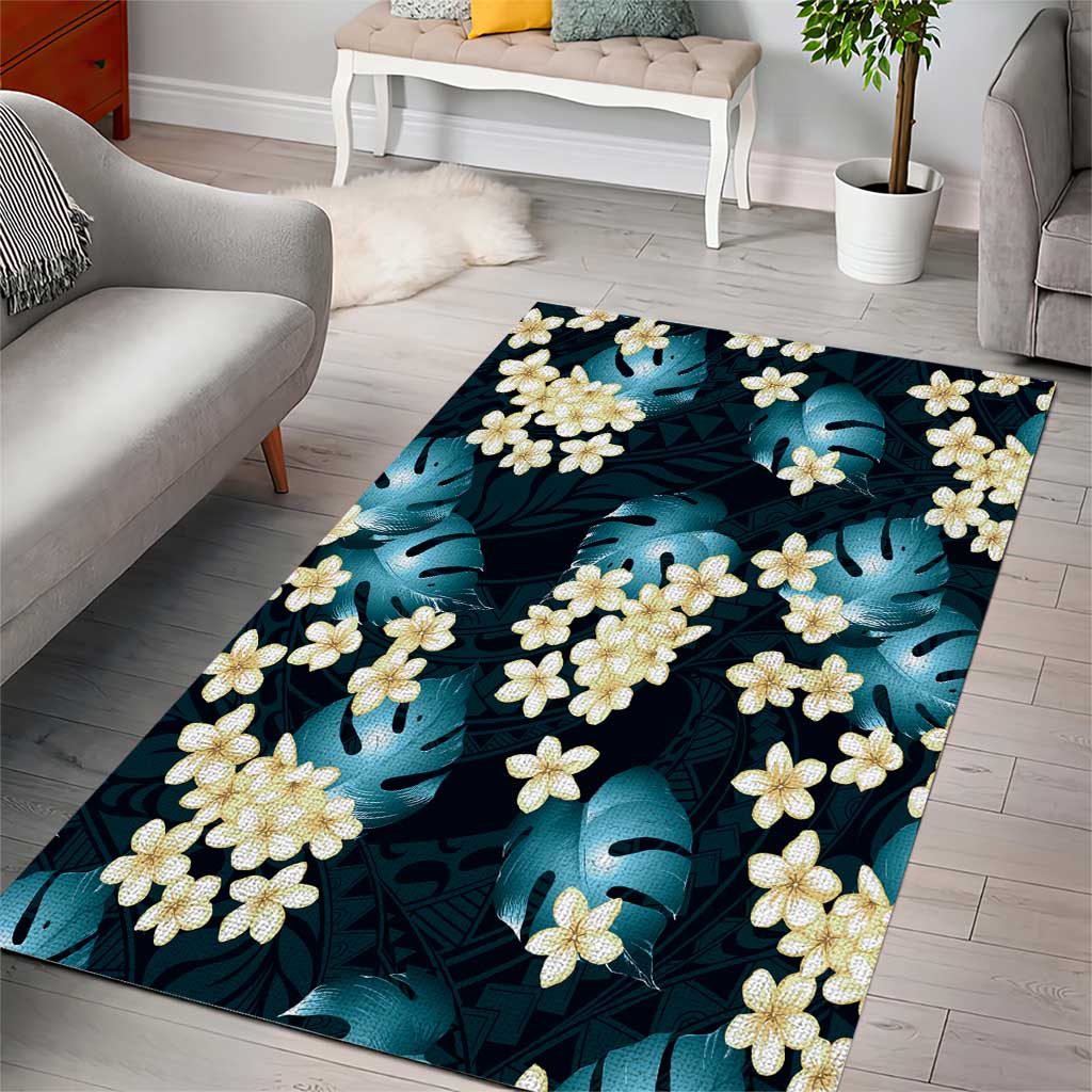 Dark Cyan Tropical Hawaii Area Rug Seamless Monstera Plumeria Hawaiian Pattern - Polynesian Pride