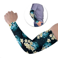 Dark Cyan Tropical Hawaii Arm Sleeves Seamless Monstera Plumeria Hawaiian Pattern - Polynesian Pride