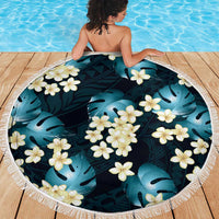 Dark Cyan Tropical Hawaii Beach Blanket Seamless Monstera Plumeria Hawaiian Pattern - Polynesian Pride