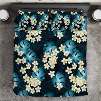 Dark Cyan Tropical Hawaii Bedding Set Seamless Monstera Plumeria Hawaiian Pattern - Polynesian Pride
