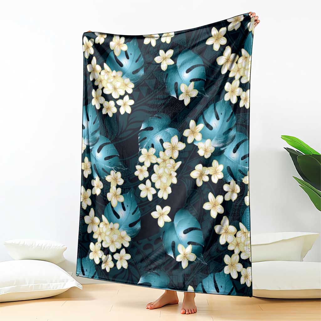 Dark Cyan Tropical Hawaii Blanket Seamless Monstera Plumeria Hawaiian Pattern - Polynesian Pride