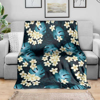 Dark Cyan Tropical Hawaii Blanket Seamless Monstera Plumeria Hawaiian Pattern - Polynesian Pride