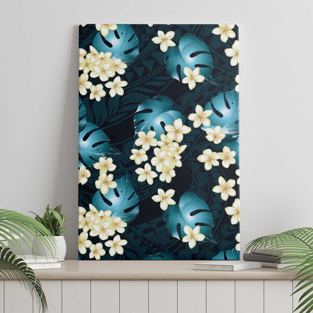 Dark Cyan Tropical Hawaii Canvas Wall Art Seamless Monstera Plumeria Hawaiian Pattern - Polynesian Pride