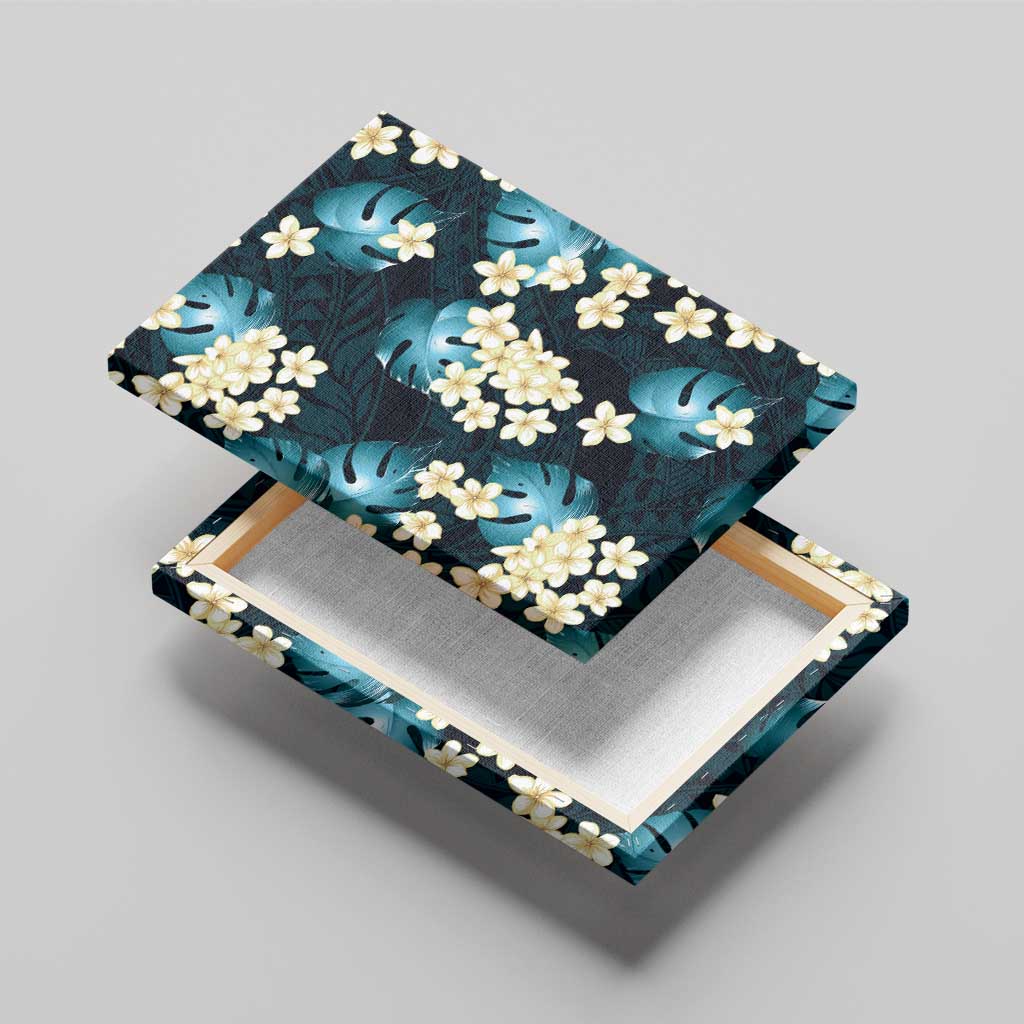 Dark Cyan Tropical Hawaii Canvas Wall Art Seamless Monstera Plumeria Hawaiian Pattern - Polynesian Pride
