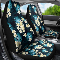 Dark Cyan Tropical Hawaii Car Seat Cover Seamless Monstera Plumeria Hawaiian Pattern - Polynesian Pride