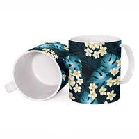 Dark Cyan Tropical Hawaii Ceramic Mug Seamless Monstera Plumeria Hawaiian Pattern - Polynesian Pride