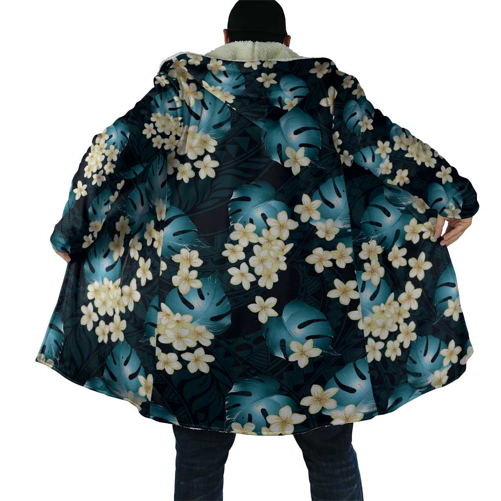 Dark Cyan Tropical Hawaii Cloak Seamless Monstera Plumeria Hawaiian Pattern - Polynesian Pride