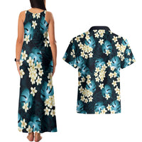 Dark Cyan Tropical Hawaii Couples Matching Tank Maxi Dress and Hawaiian Shirt Seamless Monstera Plumeria Hawaiian Pattern - Polynesian Pride