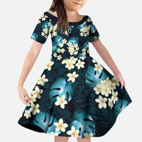 Dark Cyan Tropical Hawaii Family Matching Long Sleeve Bodycon Dress and Hawaiian Shirt Seamless Monstera Plumeria Hawaiian Pattern - Polynesian Pride