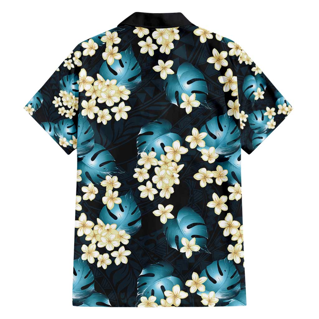 Dark Cyan Tropical Hawaii Family Matching Short Sleeve Bodycon Dress and Hawaiian Shirt Seamless Monstera Plumeria Hawaiian Pattern - Polynesian Pride