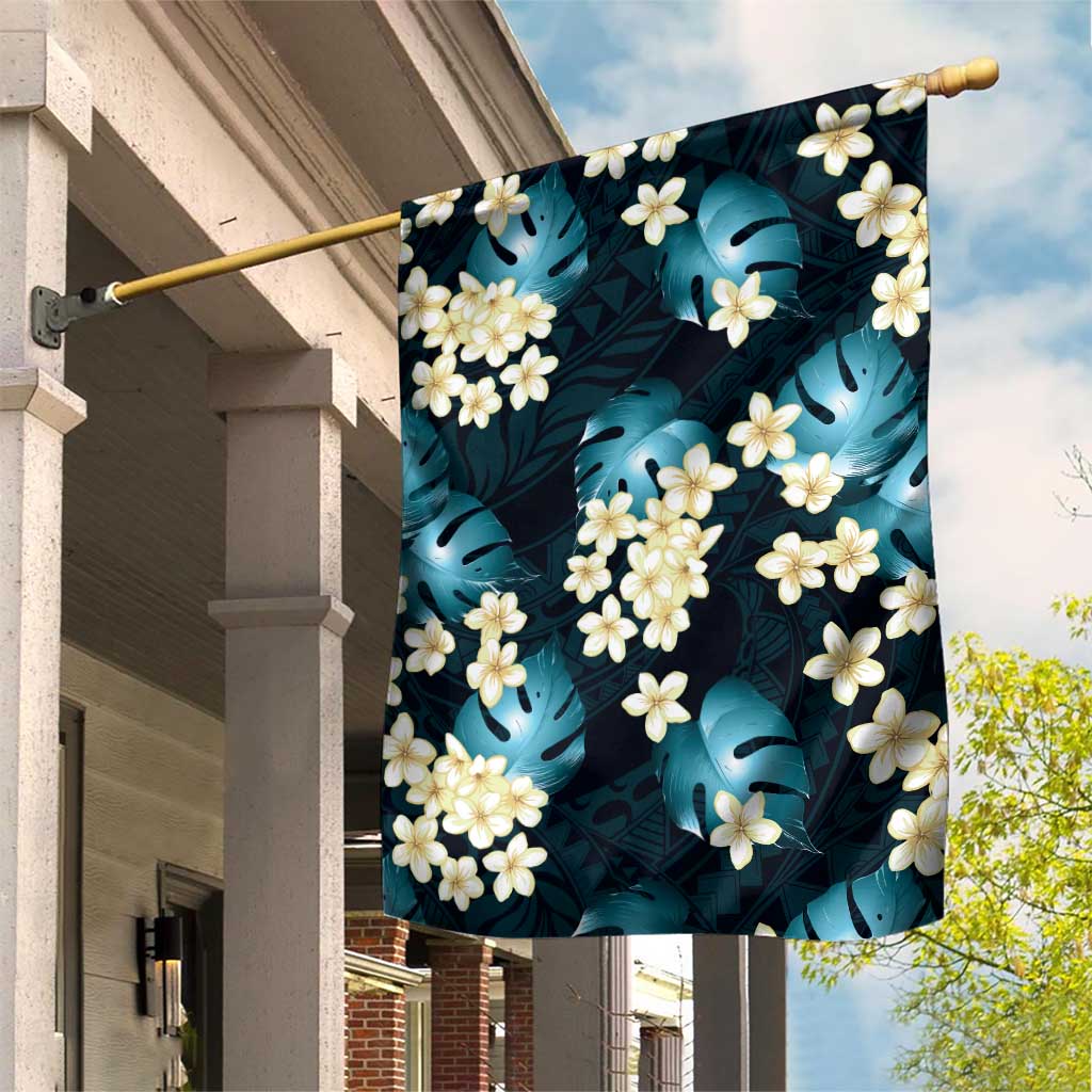 Dark Cyan Tropical Hawaii Garden Flag Seamless Monstera Plumeria Hawaiian Pattern - Polynesian Pride