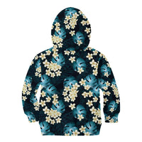 Dark Cyan Tropical Hawaii Kid Hoodie Seamless Monstera Plumeria Hawaiian Pattern - Polynesian Pride
