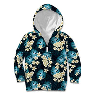 Dark Cyan Tropical Hawaii Kid Hoodie Seamless Monstera Plumeria Hawaiian Pattern - Polynesian Pride