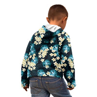 Dark Cyan Tropical Hawaii Kid Hoodie Seamless Monstera Plumeria Hawaiian Pattern - Polynesian Pride