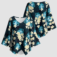Dark Cyan Tropical Hawaii Kimono Sleeve Blouse Seamless Monstera Plumeria Hawaiian Pattern - Polynesian Pride