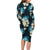Dark Cyan Tropical Hawaii Long Sleeve Bodycon Dress Seamless Monstera Plumeria Hawaiian Pattern - Polynesian Pride