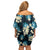Dark Cyan Tropical Hawaii Off Shoulder Short Dress Seamless Monstera Plumeria Hawaiian Pattern - Polynesian Pride