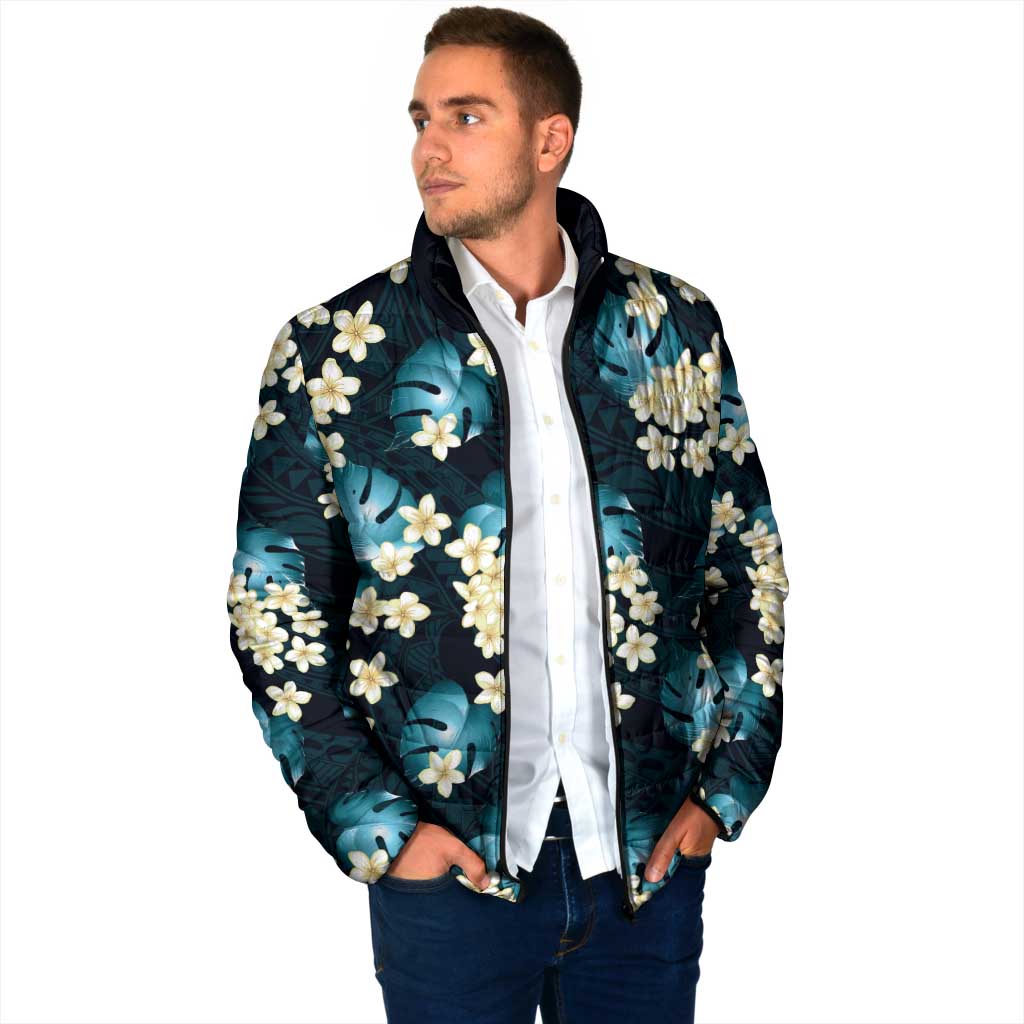 Dark Cyan Tropical Hawaii Padded Jacket Seamless Monstera Plumeria Hawaiian Pattern LT14 - Polynesian Pride