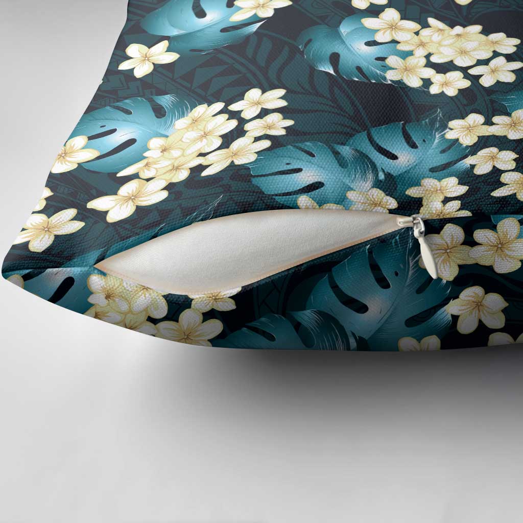 Dark Cyan Tropical Hawaii Pillow Cover Seamless Monstera Plumeria Hawaiian Pattern - Polynesian Pride