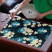 Dark Cyan Tropical Hawaii Puzzle Seamless Monstera Plumeria Hawaiian Pattern LT14 - Polynesian Pride
