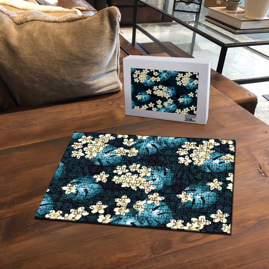 Dark Cyan Tropical Hawaii Puzzle Seamless Monstera Plumeria Hawaiian Pattern LT14 - Polynesian Pride
