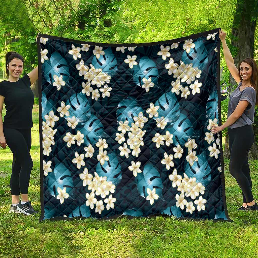Dark Cyan Tropical Hawaii Quilt Seamless Monstera Plumeria Hawaiian Pattern - Polynesian Pride