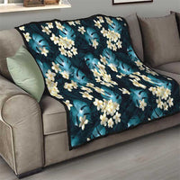 Dark Cyan Tropical Hawaii Quilt Seamless Monstera Plumeria Hawaiian Pattern - Polynesian Pride