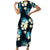 Dark Cyan Tropical Hawaii Short Sleeve Bodycon Dress Seamless Monstera Plumeria Hawaiian Pattern - Polynesian Pride