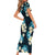 Dark Cyan Tropical Hawaii Short Sleeve Bodycon Dress Seamless Monstera Plumeria Hawaiian Pattern - Polynesian Pride