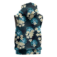 Dark Cyan Tropical Hawaii Sleeveless Hoodie Seamless Monstera Plumeria Hawaiian Pattern LT14 - Polynesian Pride