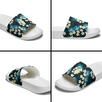 Dark Cyan Tropical Hawaii Slide Sandals Seamless Monstera Plumeria Hawaiian Pattern - Polynesian Pride