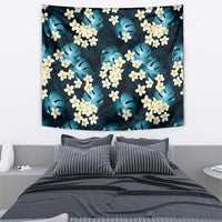 Dark Cyan Tropical Hawaii Tapestry Seamless Monstera Plumeria Hawaiian Pattern - Polynesian Pride