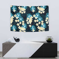 Dark Cyan Tropical Hawaii Tapestry Seamless Monstera Plumeria Hawaiian Pattern - Polynesian Pride