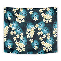 Dark Cyan Tropical Hawaii Tapestry Seamless Monstera Plumeria Hawaiian Pattern - Polynesian Pride