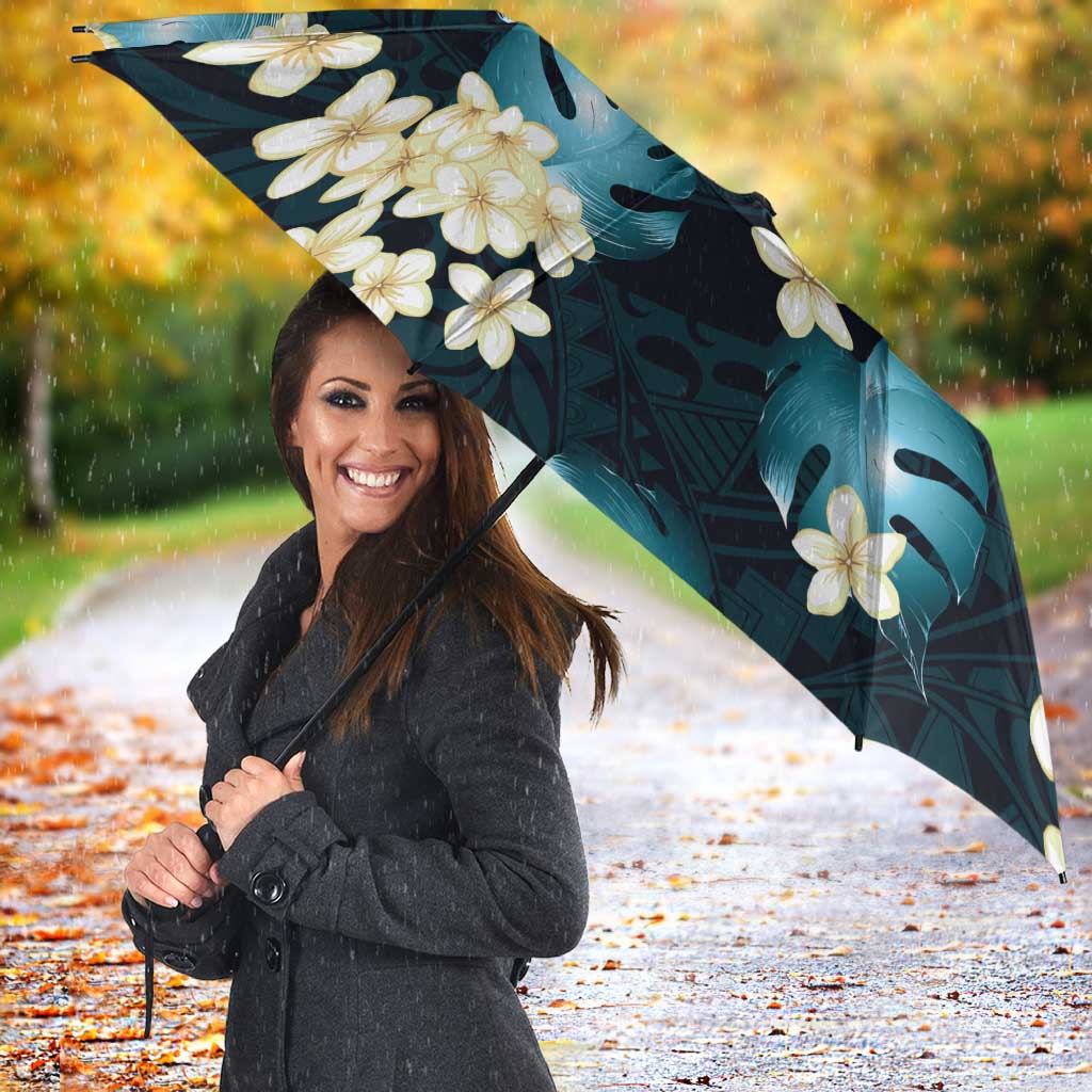 Dark Cyan Tropical Hawaii Umbrella Seamless Monstera Plumeria Hawaiian Pattern - Polynesian Pride