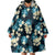 Dark Cyan Tropical Hawaii Wearable Blanket Hoodie Seamless Monstera Plumeria Hawaiian Pattern - Polynesian Pride