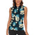 Dark Cyan Tropical Hawaii Women Sleeveless Polo Shirt Seamless Monstera Plumeria Hawaiian Pattern - Polynesian Pride