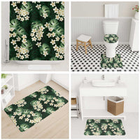 Green Tropical Hawaii Bathroom Set Seamless Monstera Plumeria Hawaiian Pattern - Polynesian Pride