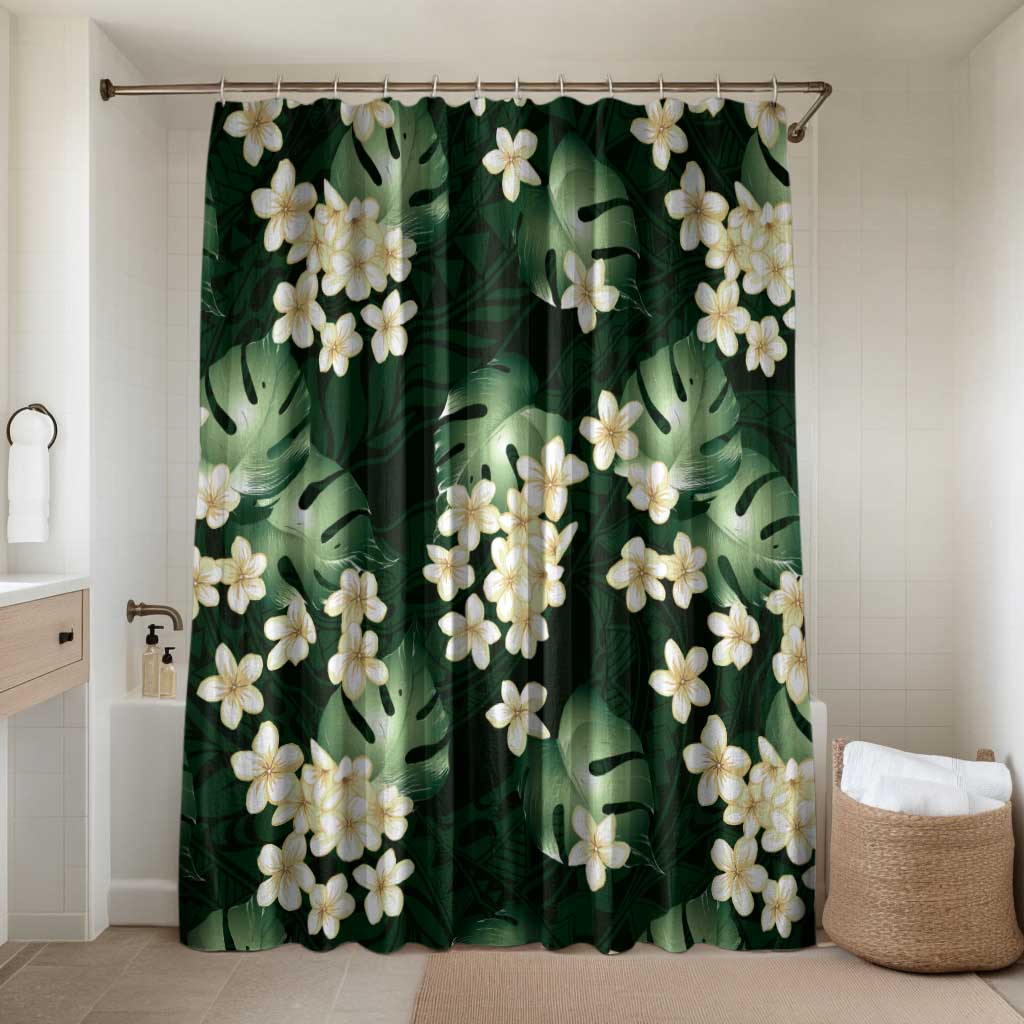 Green Tropical Hawaii Bathroom Set Seamless Monstera Plumeria Hawaiian Pattern - Polynesian Pride