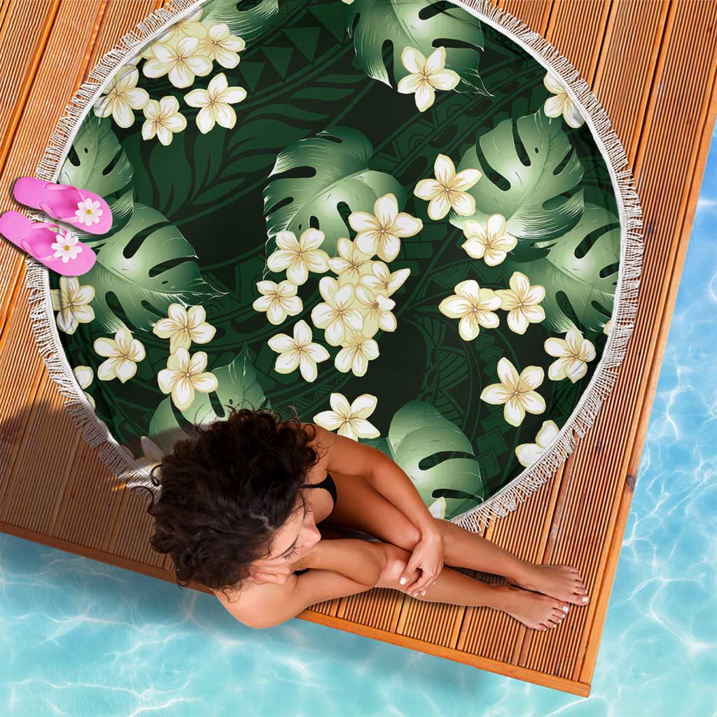 Green Tropical Hawaii Beach Blanket Seamless Monstera Plumeria Hawaiian Pattern - Polynesian Pride