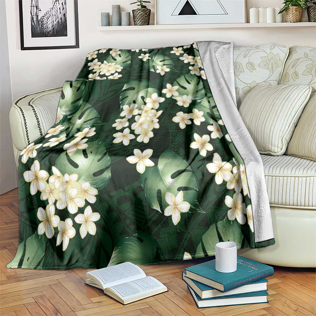Green Tropical Hawaii Blanket Seamless Monstera Plumeria Hawaiian Pattern - Polynesian Pride