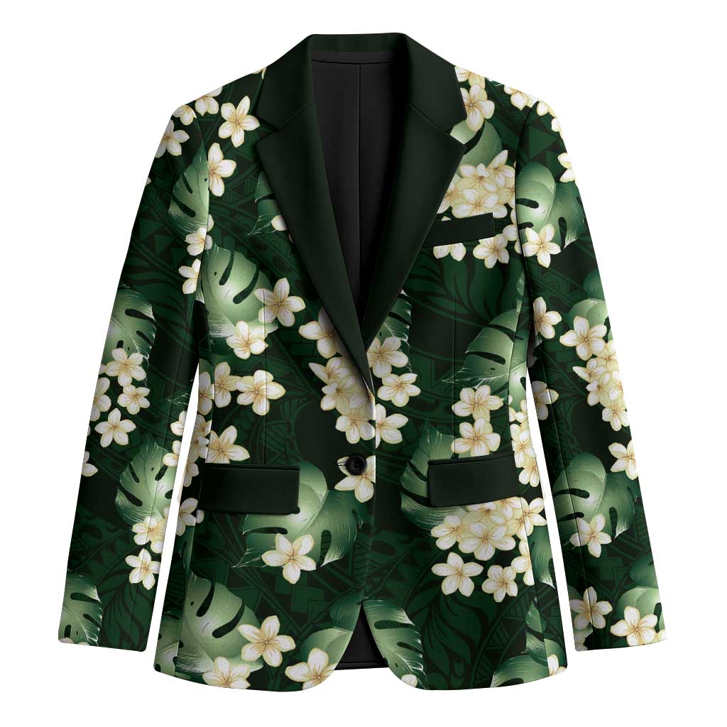 Green Tropical Hawaii Blazer Seamless Monstera Plumeria Hawaiian Pattern - Polynesian Pride