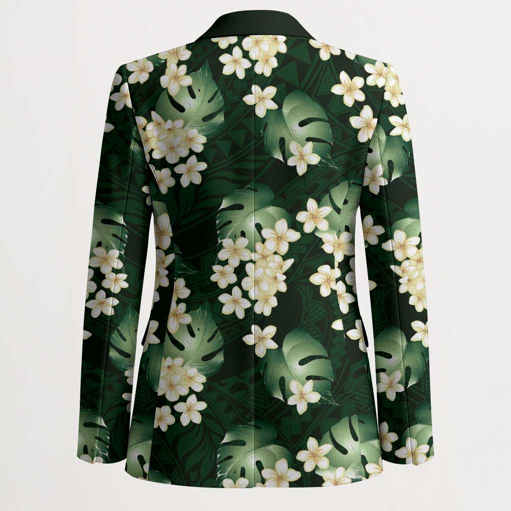 Green Tropical Hawaii Blazer Seamless Monstera Plumeria Hawaiian Pattern - Polynesian Pride